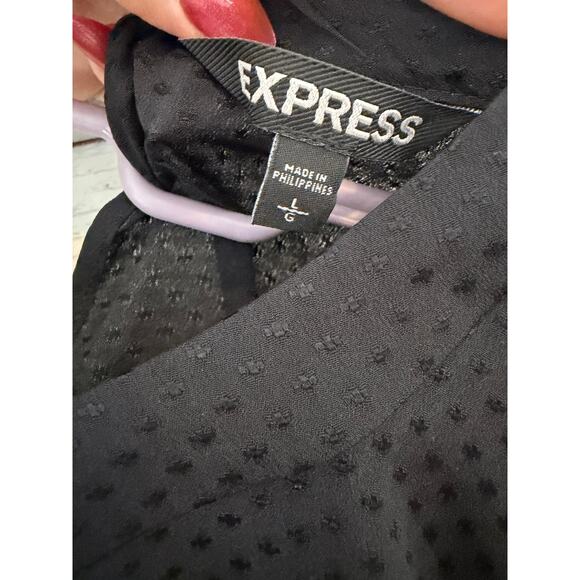 EXPRESS Black Swiss Dot Blouse Ruffle Sleeve Sheer Textured Top L - Picture 4 of 6